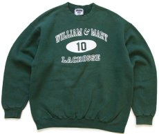 画像1: 90s USA製 Leeリー WILLIAM&MARY 10 LACROSSE 三段中抜き 両面プリント スウェット 緑 L (1)