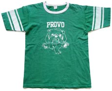 画像2: 70s PROVO ブルドッグ 両面プリント コットン フットボールTシャツ 緑 フェード L (2)