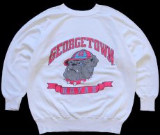 画像1: 90s USA製 GEORGETOWN HOYAS ブルドッグ マスコット 蛍光プリント スウェット ボロ 白 L (1)