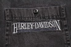 画像4: 00s HARLEY-DAVIDSON ハーレー ダビッドソン ロゴ刺繍 ブラック デニムシャツ L (4)