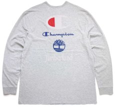 画像1: Championチャンピオン×Timberlandティンバーランド ビッグロゴ コットン 長袖Tシャツ 杢グレー 2XL★特大 (1)