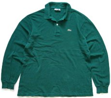 画像1: 70s フランス製 CHEMISE LACOSTE ラコステ ワンポイント コットン 鹿の子 長袖ポロシャツ 緑 6★119  (1)