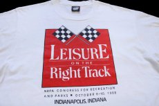 画像3: 90s USA製 LEISURE ON THE Right Track INDIANPOLIS,INDIANA チェッカーフラッグ 長袖Tシャツ 白 XL (3)