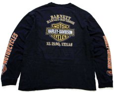 画像1: HARLEY-DAVIDSON MOTORCYCLES ハーレー ダビッドソン エンジン ロゴ BARNETT 両面&袖プリント コットン ポケット付き 長袖Tシャツ 黒 L (1)