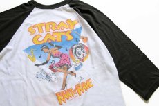 画像3: 80s USA製 STRAY CATS ストレイキャッツ 両面プリント 七分袖 ラグラン バンドTシャツ 白×黒 M (3)