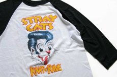 画像4: 80s USA製 STRAY CATS ストレイキャッツ 両面プリント 七分袖 ラグラン バンドTシャツ 白×黒 M (4)