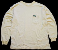 画像1: 90s DUCK HEAD 無地 ポケット付き コットン 長袖Tシャツ 薄黄 XL (1)