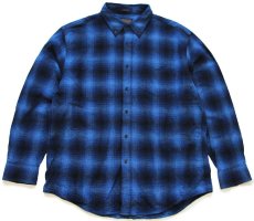 画像1: PENDLETONペンドルトン MASON オンブレチェック ボタンダウン コットン ライト フランネルシャツ 青×黒 XL (1)