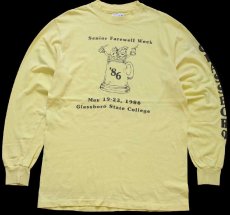 画像1: 80s USA製 Hanes Senior Farewell Week Glassboro State College 胸&袖プリント コットン 長袖Tシャツ 薄黄 L (1)