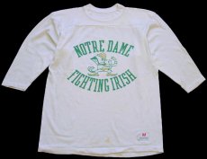 画像1: 70s USA製 CHAMPIONチャンピオン NOTRE DAME FIGHTING IRISH 染み込みプリント コットン×ナイロン フットボールTシャツ アイボリー M (1)