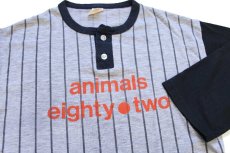 画像3: 80s animals eighty two ストライプ ツートン ヘンリーネック 七分袖Tシャツ 杢グレー×黒 L (3)