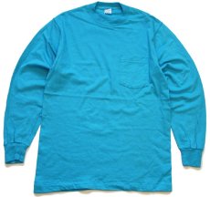 画像1: 90s USA製 ROYAL COMFORT 無地 ポケット付き コットン 長袖Tシャツ 水色 M (1)