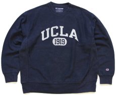 画像1: 00s Championチャンピオン UCLA 1919 二段中抜きプリント リバースウィーブ スウェット 紺 L (1)