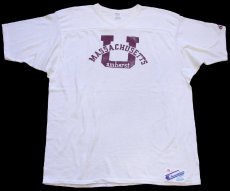 画像2: 80s USA製 Championチャンピオン MASSACHUSETTS Vネック コットン×ナイロン フットボールTシャツ 白 XL (2)