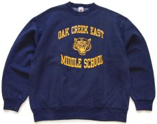 画像1: 90s USA製 OAK CREEK EAST MIDDLE SCHOOL クーガー スウェット 紺 L (1)