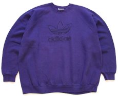 画像1: 90s USA製 adidasアディダス トレフォイル ビッグロゴ刺繍 スウェット 紫 XXL★特大 (1)