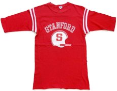 画像1: 70s USA製 ARTEX STANFORD アメフト ひび割れプリント カットオフ コットン フットボールTシャツ カスタム 赤 S (1)