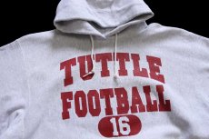 画像3: 90s USA製 TUTTLE FOOTBALL 16 三段中抜き リバースウィーブ スウェットパーカー 杢グレー L (3)