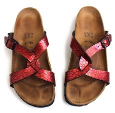 画像1: ドイツ製 BIRKENSTOCKビルケンシュトック Birkisビルキー Sylt サンダル メタリックレッド 37/24★ユーロ (1)