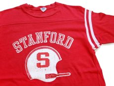 画像3: 70s USA製 ARTEX STANFORD アメフト ひび割れプリント カットオフ コットン フットボールTシャツ カスタム 赤 S (3)