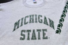 画像3: 90s USA製 RUSSELLラッセル MICHIGAN STATE 胸&袖プリント 前V スウェット 杢ライトグレー XXL★特大 (3)