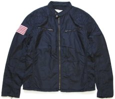 画像1: DENIM&SUPPLY ラルフローレン 星条旗 スタンドカラー シングルライダース ナイロンジャケット 黒 L (1)