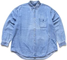 画像1: 90s ラルフローレン BIG SHIRT ワンポイント ポケット付き ボタンダウン デニムシャツ ボロ XL (1)