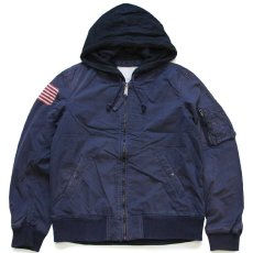 画像1: DENIM&SUPPLY ラルフローレン 星条旗 スウェットフード付き コットン×ナイロン フライトジャケット ナス紺 フェード L (1)