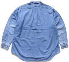 画像2: 90s ラルフローレン BIG SHIRT ワンポイント ポケット付き ボタンダウン デニムシャツ ボロ XL (2)