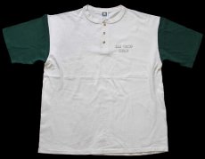 画像2: 90s USA製 ELK CAMP STAFF Rocky Mountain Elk Foundation ツートン ヘンリーネック コットンTシャツ 生成り×緑 XL (2)