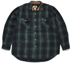 画像1: FIELD&STREAM オンブレチェック コットン フランネルシャツ 緑×黒 XL-T (1)