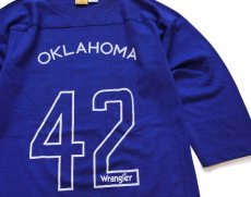 画像3: デッドストック★80s Wranglerラングラー OKLAHOMA 42 ナバリング コットン フットボールTシャツ 青 M (3)