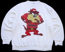 画像1: 90s USA製 Warner Bros LOONEY TUNES タズマニアンデビル HUSKERS スウェット 白 XL (1)