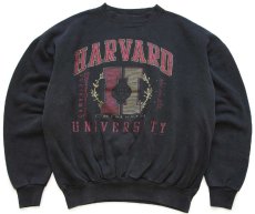 画像1: 90s USA製 HARVARD UNIVERSITY 発泡プリント スウェット 黒 XL (1)