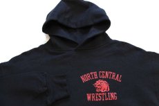 画像3: 90s USA製 RUSSELLラッセル NORTH CENTRAL WRESTLING パンサー 三段プリント スウェットパーカー 黒 L (3)