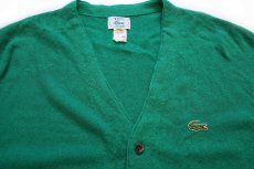 画像3: 80s USA製 IZOD LACOSTE ラコステ ワンポイント パール編み アクリルニット カーディガン 緑 L (3)