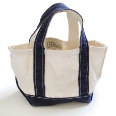 画像1: 00s USA製 L.L.Bean BOAT AND TOTE キャンバス トートバッグ 紺 ミニ (1)