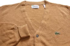 画像3: 70s USA製 IZOD LACOSTE ラコステ ワンポイント パール編み アクリルニット カーディガン 薄茶 L (3)