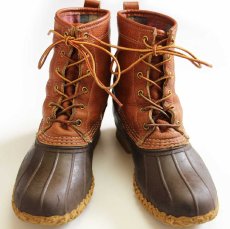 画像1: USA製 L.L.Bean ブロックチェックライナー 6ホール ビーンブーツ タン×ブラウン 9M (1)