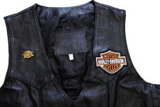 画像4: 90s HARLEY-DAVIDSON ハーレー ダビッドソン パッチ&HOGピンズ付き サイドレースアップ レザーベスト 黒 L (4)