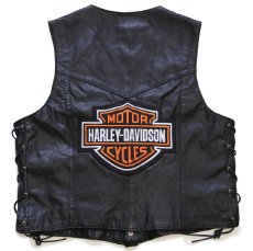 画像2: 90s HARLEY-DAVIDSON ハーレー ダビッドソン パッチ&HOGピンズ付き サイドレースアップ レザーベスト 黒 L (2)