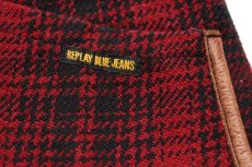 画像5: 90s イタリア製 REPLAY BLUE JEANS リプレイ パチポケ オンブレチェック ウール混 ベスト 赤×黒 L (5)