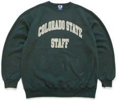 画像1: 90s USA製 Championチャンピオン COLORADO STATE STAFF ひび割れプリント スウェット ペンキ飛び 緑 XL (1)