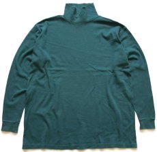 画像1: 90s USA製 NorthWest Passage 無地 タートルネック コットン 長袖Tシャツ 深緑 XL (1)