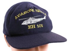 画像1: 80s USA製 AVIAZIONE NAVALE EH 101 ヘリコプター 刺繍 ウールキャップ 紺 L (1)