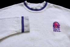 画像3: 90s USA製 TACO BELL タコベル ロゴ刺繍 リブライン スウェット 杢ホワイト XL (3)