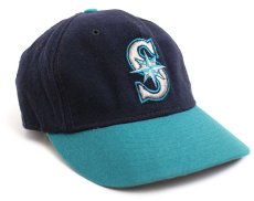 画像1: 90s USA製 NEW ERA MLB Seattle Mariners 刺繍 ウール ベースボールキャップ 紺 7 1/4 (1)