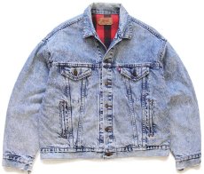 画像1: 80s USA製 Levi'sリーバイス 70417 バッファローチェック ネルライナー ケミカルウォッシュ デニムジャケット 4ポケット L★アシッド (1)