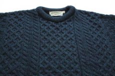 画像3: アイルランド製 aran crafts ケーブル編み ウールニット セーター 緑×ナス紺ミックス XXL★特大 フィッシャーマン (3)