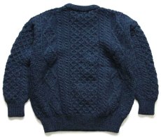 画像2: アイルランド製 aran crafts ケーブル編み ウールニット セーター 緑×ナス紺 ミックス M★フィッシャーマン (2)